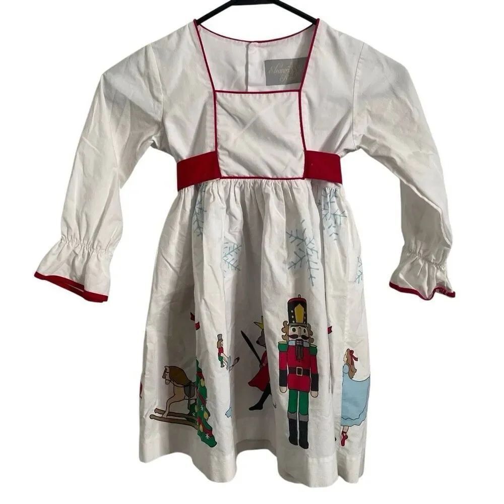 Eleanor Rose Girls Ginger Dress 5/6 Nutcracker Red Sash Holiday Cotton Poplin